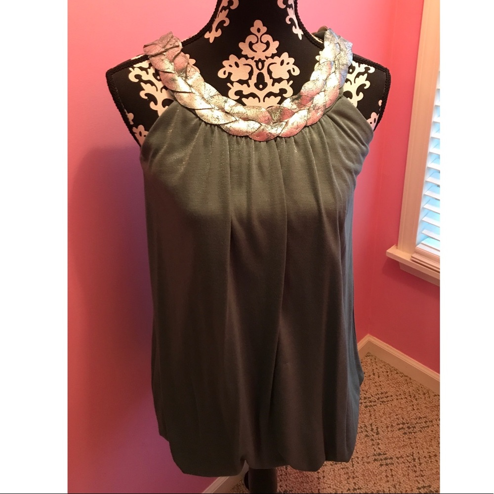 Metallic Teal Bubble Blouse/Dress w/ Silver Neck